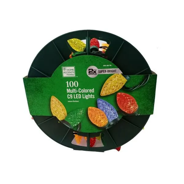 New Home Accents Holiday 100L Multi Faceted Christmas C9 LED String Lights, lights come on a large round reel! These are quite costly to buy retail!