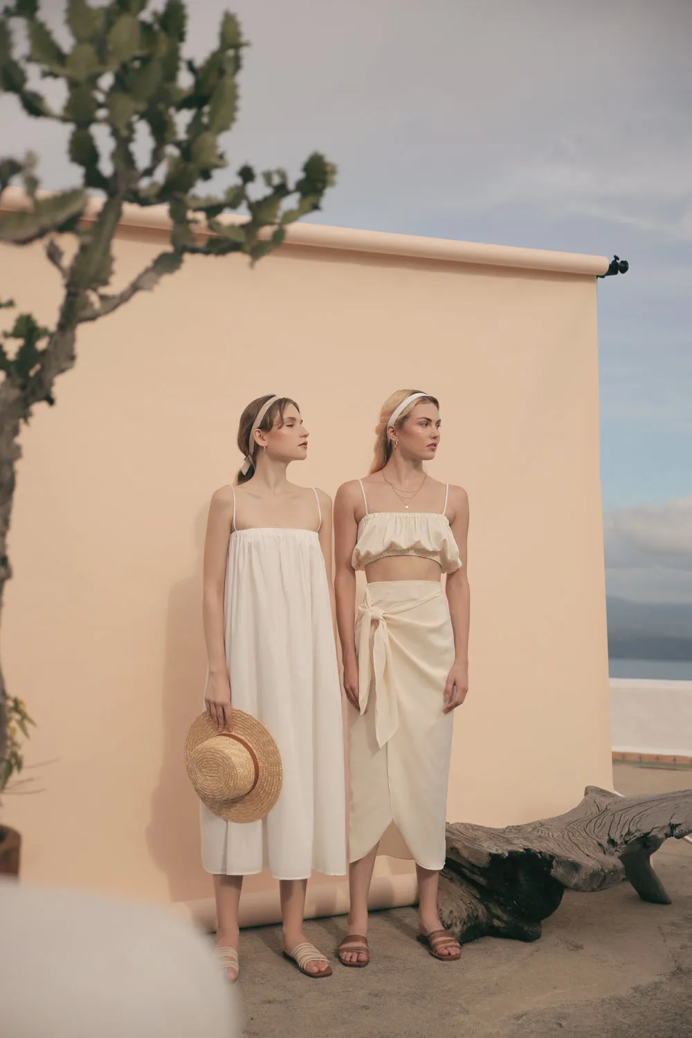 NICE Two Piece Gartered Crop Top and Wrap Around Skirt (Cream Silk)