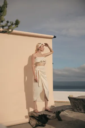 NICE Two Piece Gartered Crop Top and Wrap Around Skirt (Cream Silk)