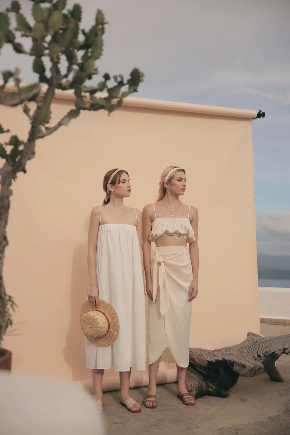 NICE Two Piece Gartered Crop Top and Wrap Around Skirt (Cream Silk)