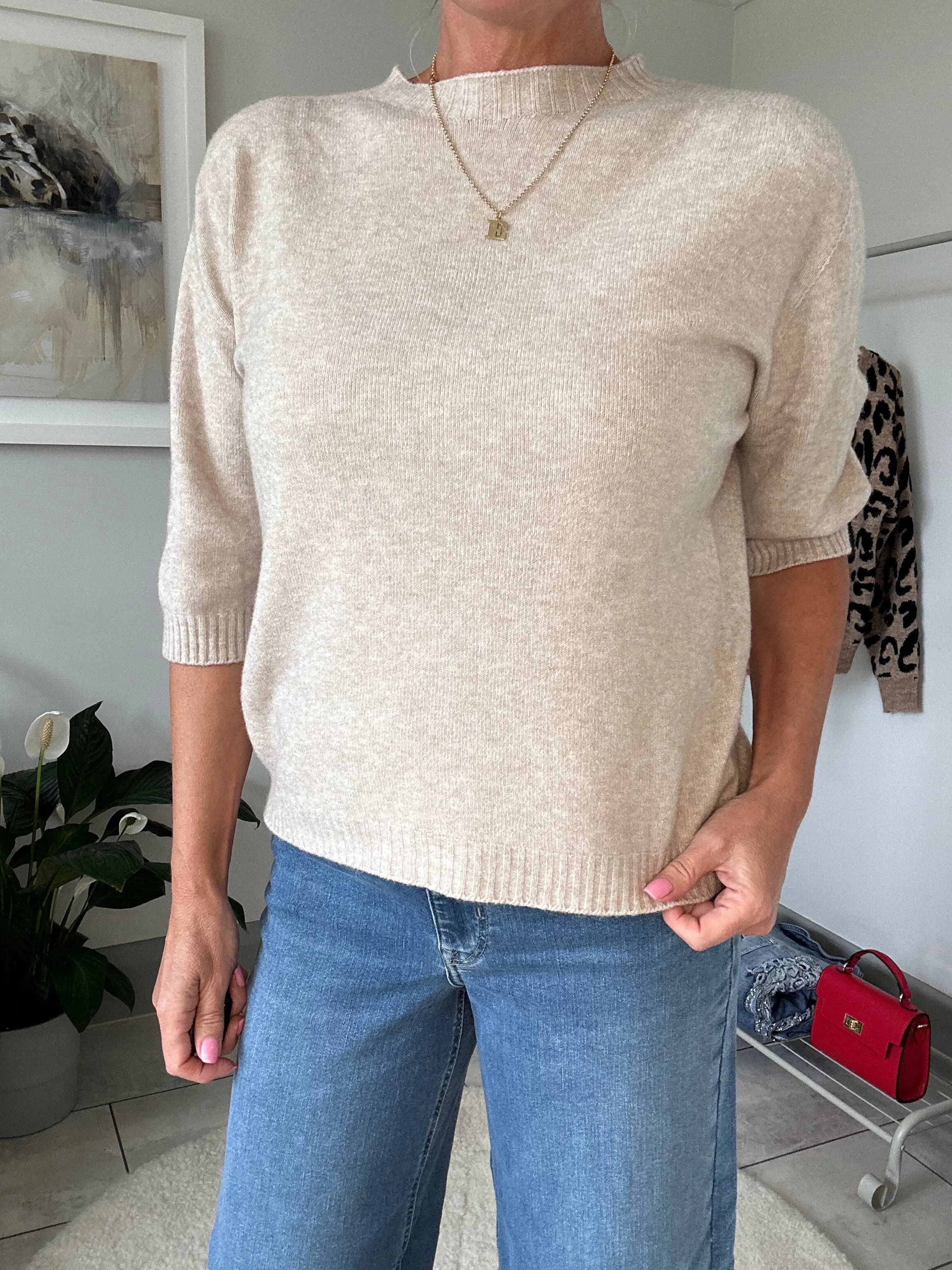 Oatmeal Half Sleeve Jumper