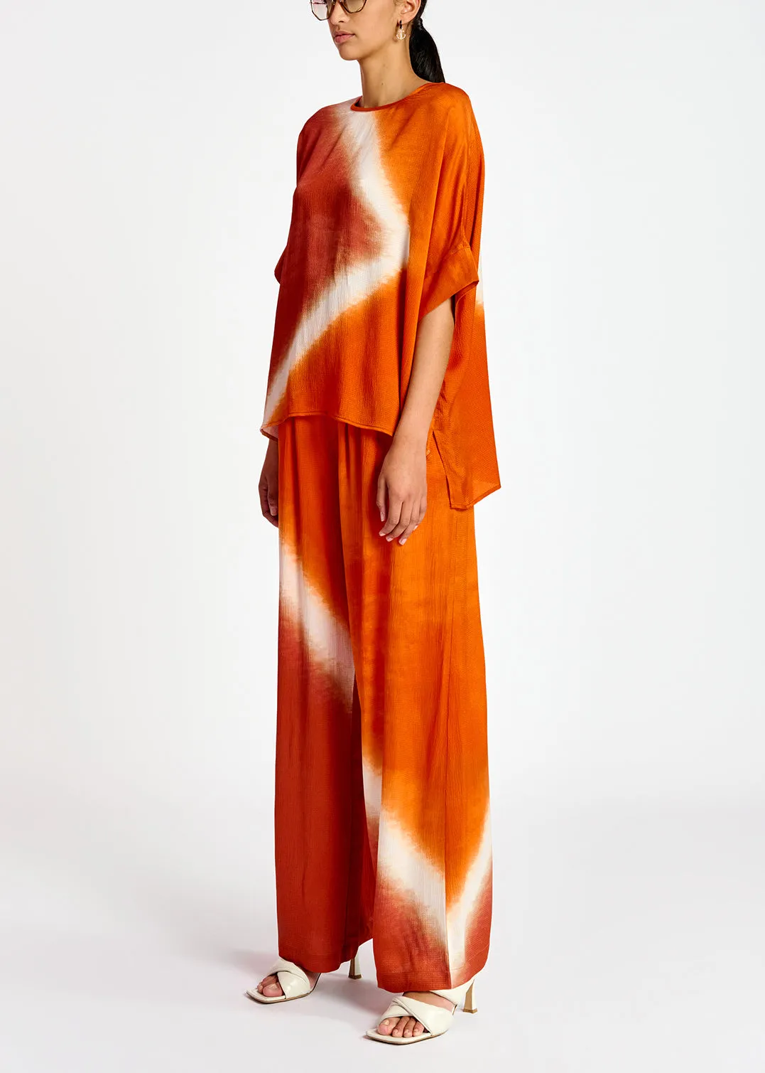 Orange boxy tie-dye print top