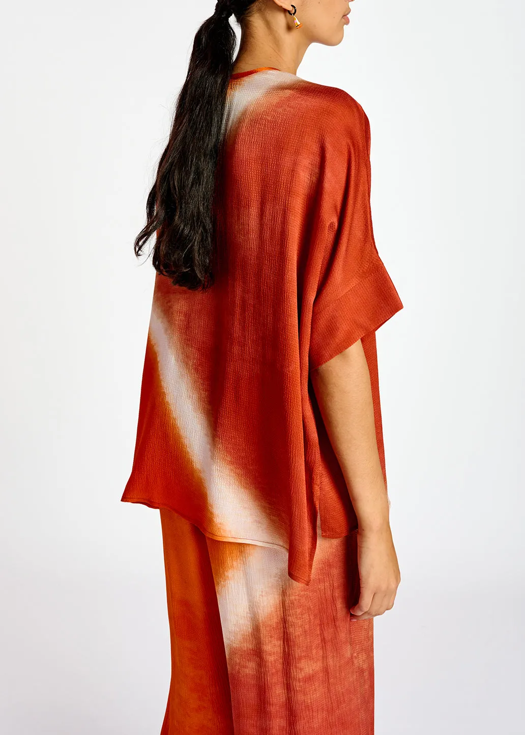 Orange boxy tie-dye print top