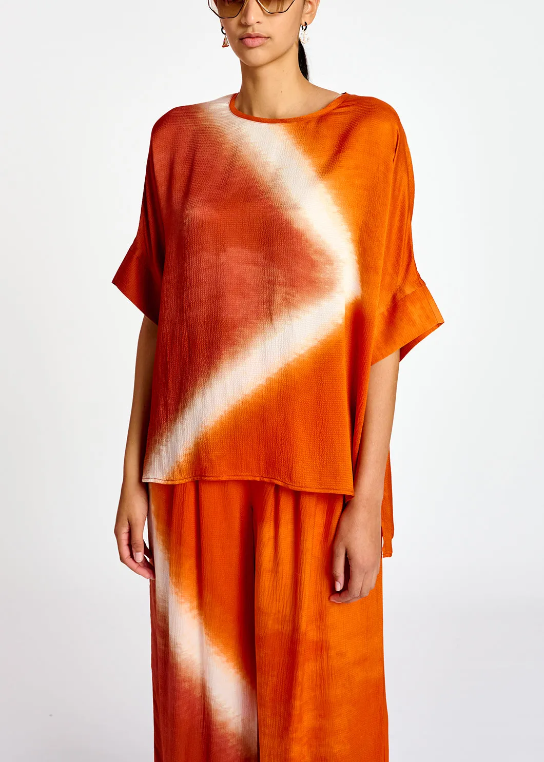 Orange boxy tie-dye print top