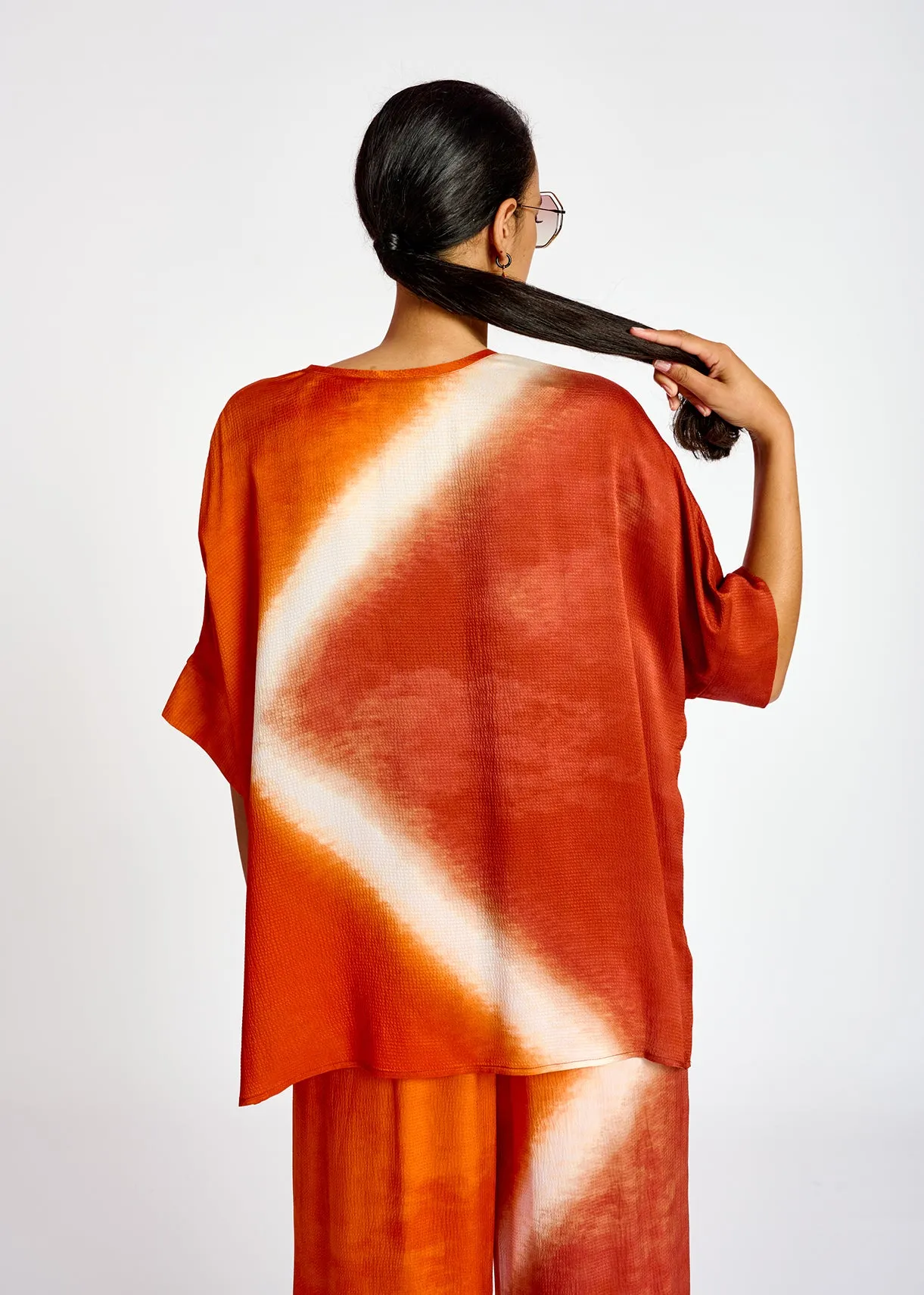 Orange boxy tie-dye print top