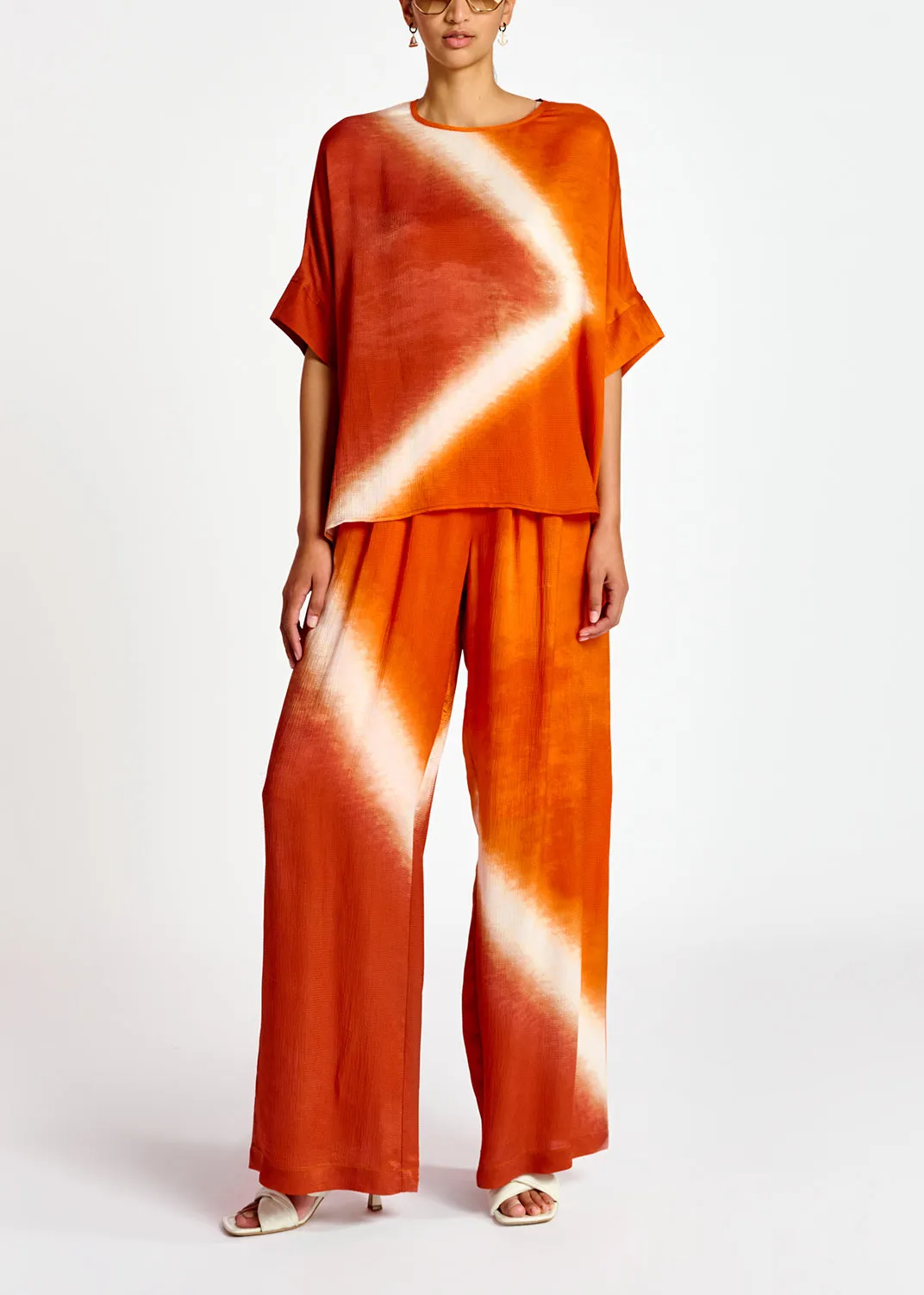 Orange boxy tie-dye print top