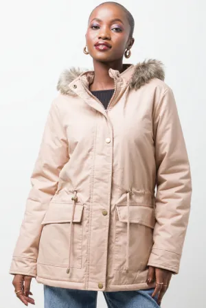 Parka Jacket With Fur Trim Natural