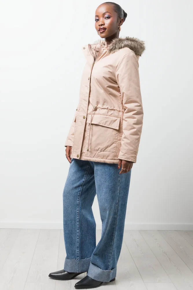 Parka Jacket With Fur Trim Natural