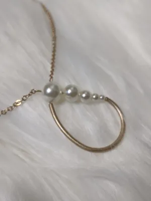 Pearl Link Teardrop Pendant Necklace - Gold Tone