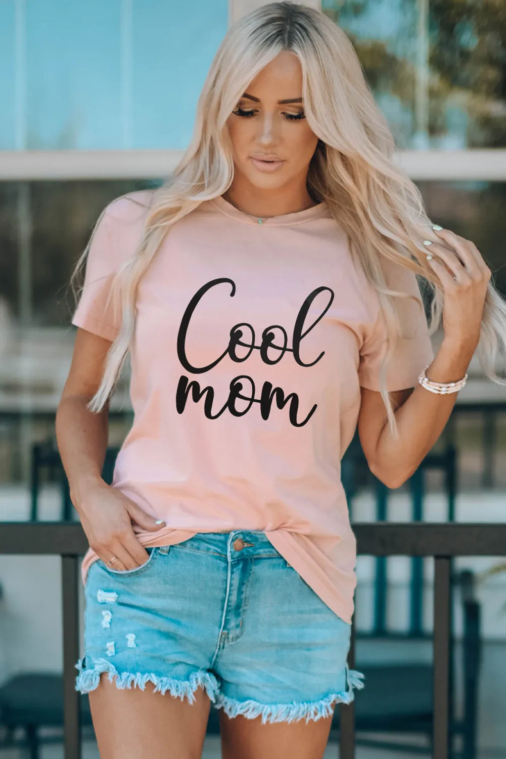 Pink Family Matching Cool Mom Crewneck Short Sleeve Top