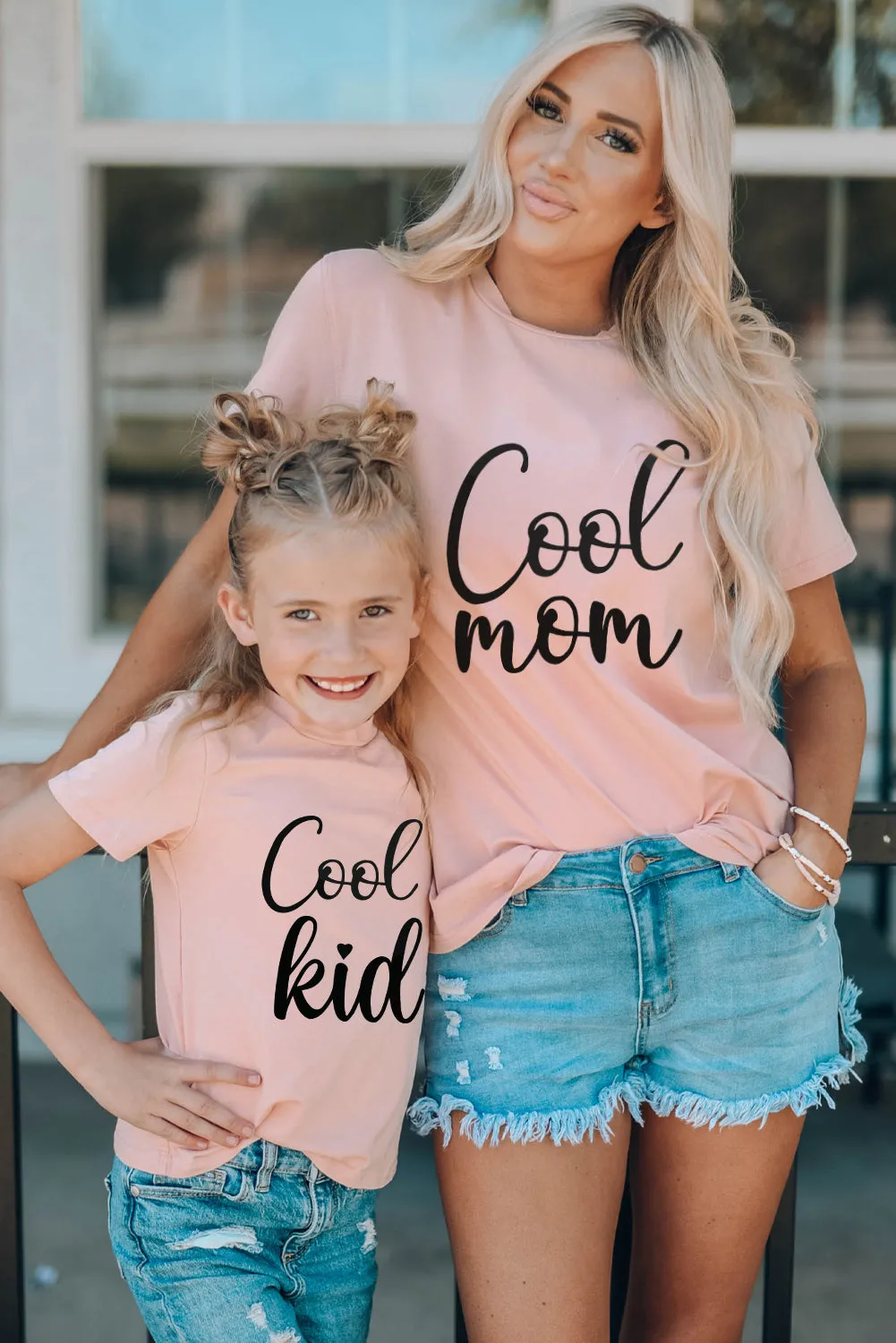 Pink Family Matching Cool Mom Crewneck Short Sleeve Top