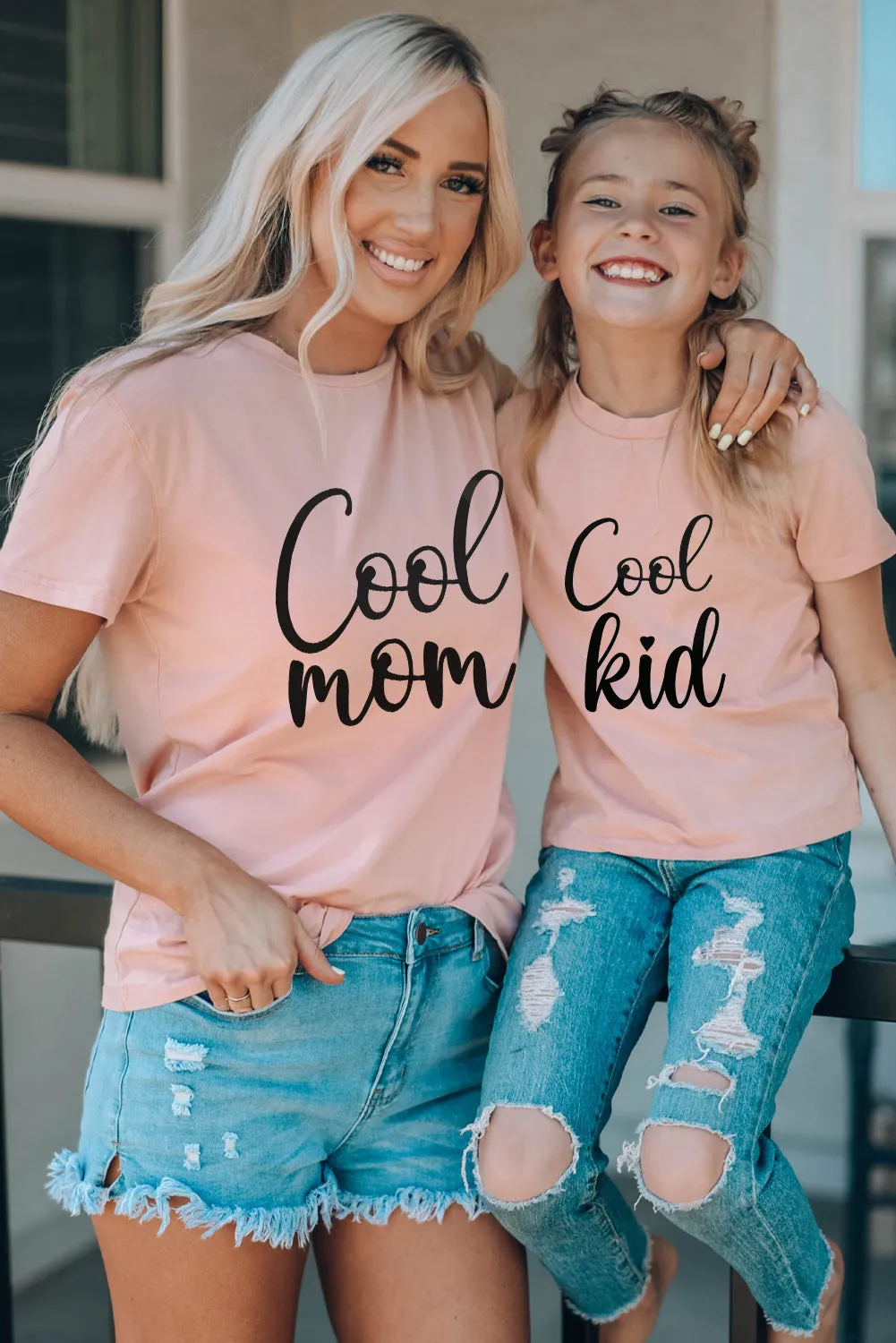 Pink Family Matching Cool Mom Crewneck Short Sleeve Top