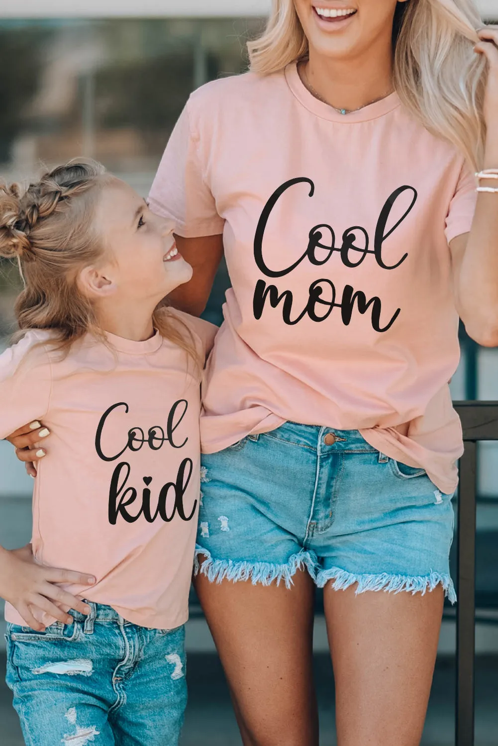 Pink Family Matching Cool Mom Crewneck Short Sleeve Top