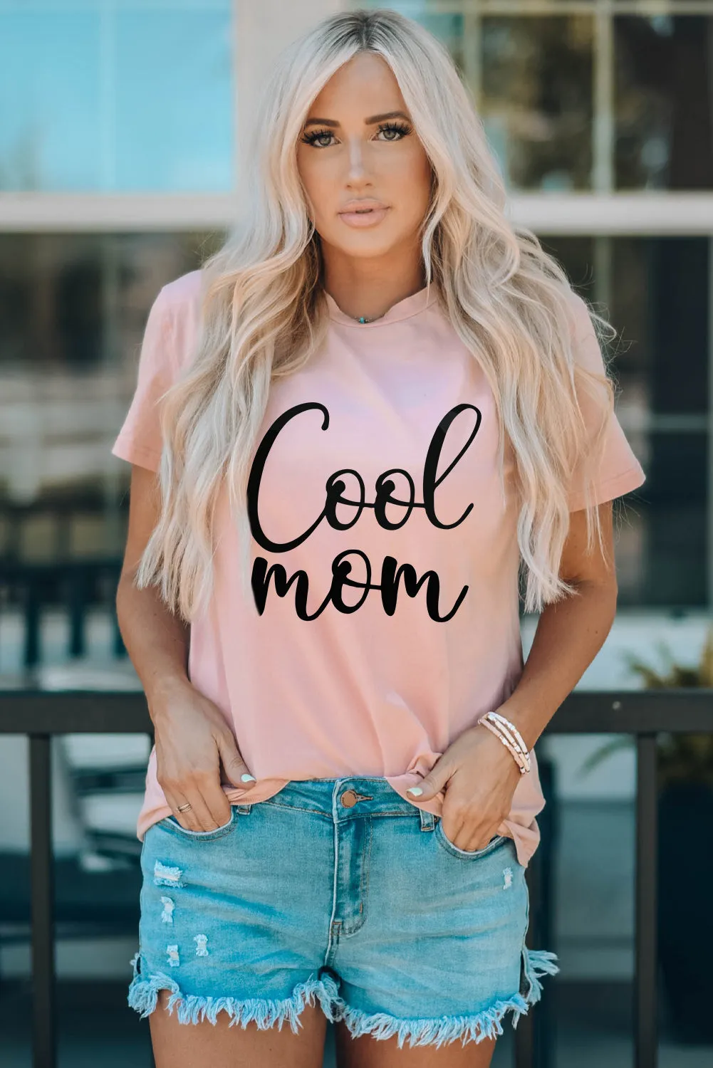 Pink Family Matching Cool Mom Crewneck Short Sleeve Top