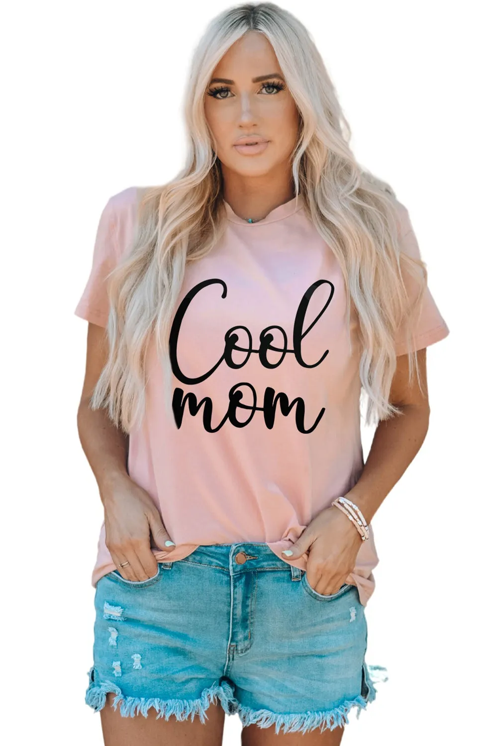 Pink Family Matching Cool Mom Crewneck Short Sleeve Top
