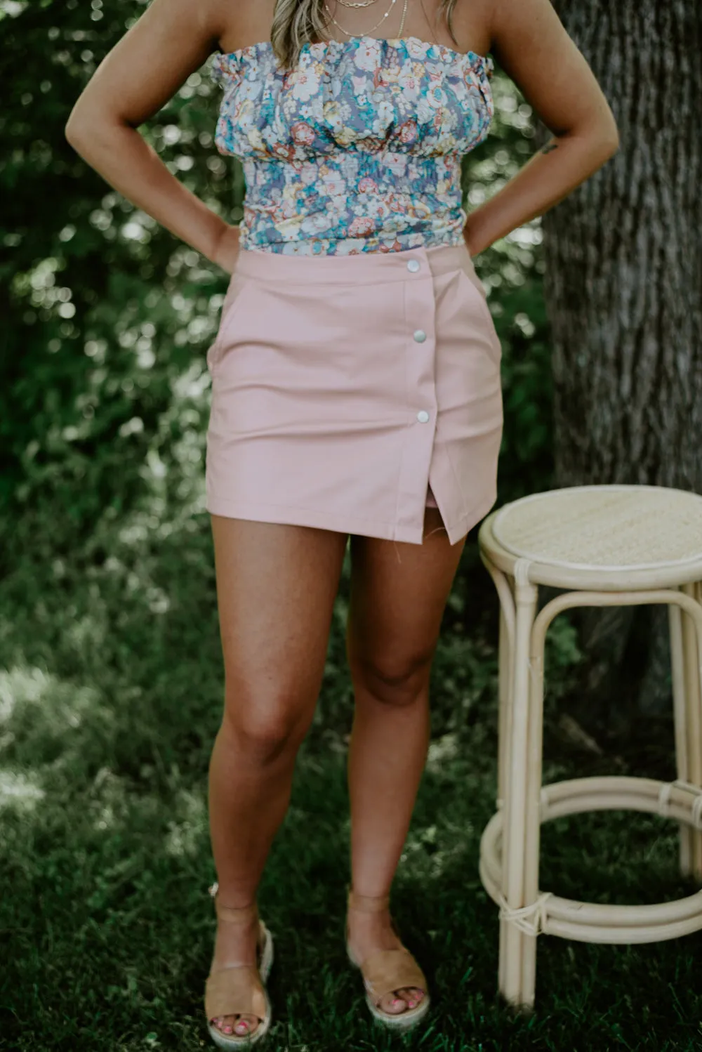 Play The Part Leather Skort, Pink