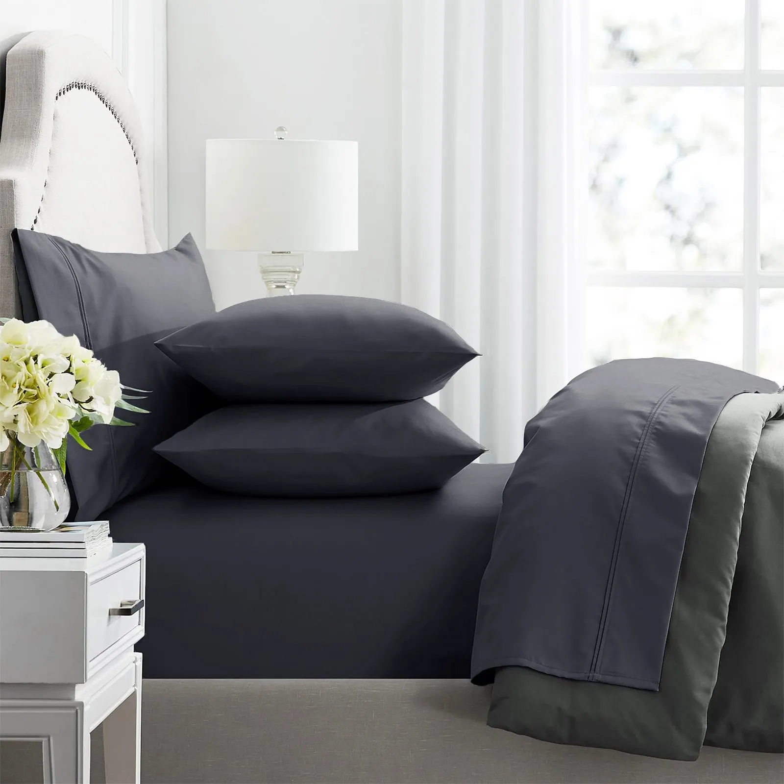 Premium 1000 Thread Count Egyptian Charcoal Cotton Sheet Sets by Renee Taylor