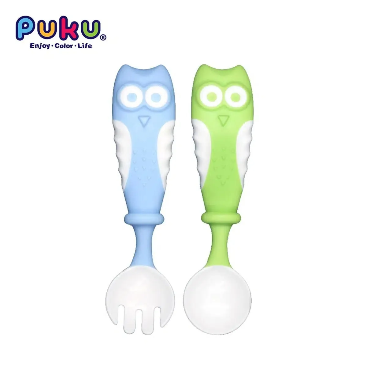 Puku 4pcs Set Suction Bowl (Blue)   Spoon and Fork Set - Blue/Green (Bundle Pack)