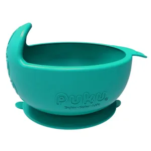 Puku Silicone Suction Plate Turquoise   Silicone Suction Bowl Green   Tritan Sprout Bottle 500ml Green (Bundle Pack)