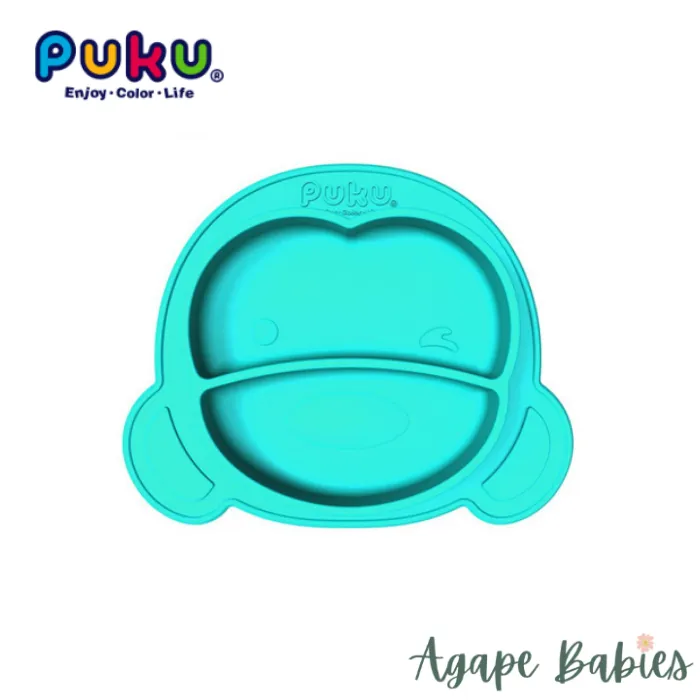 Puku Silicone Suction Plate Turquoise   Silicone Suction Bowl Green   Tritan Sprout Bottle 500ml Green (Bundle Pack)