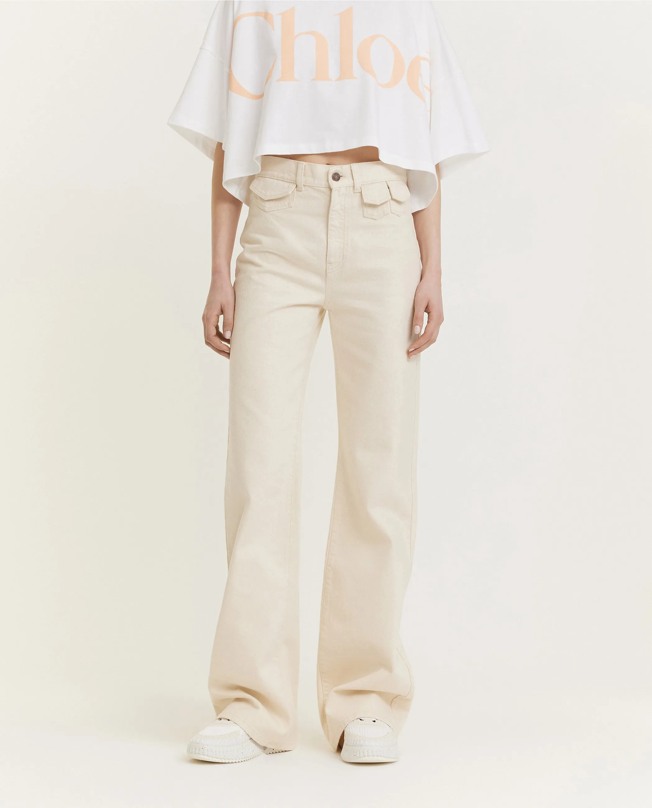 Pure Katoenen Flare Jeans  - Ecru