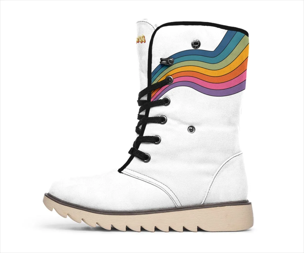 Rainbow On White Suede Snow Boots