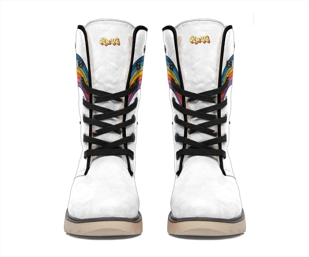 Rainbow On White Suede Snow Boots