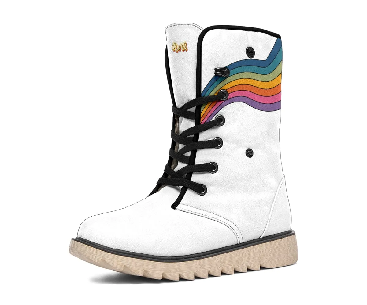 Rainbow On White Suede Snow Boots