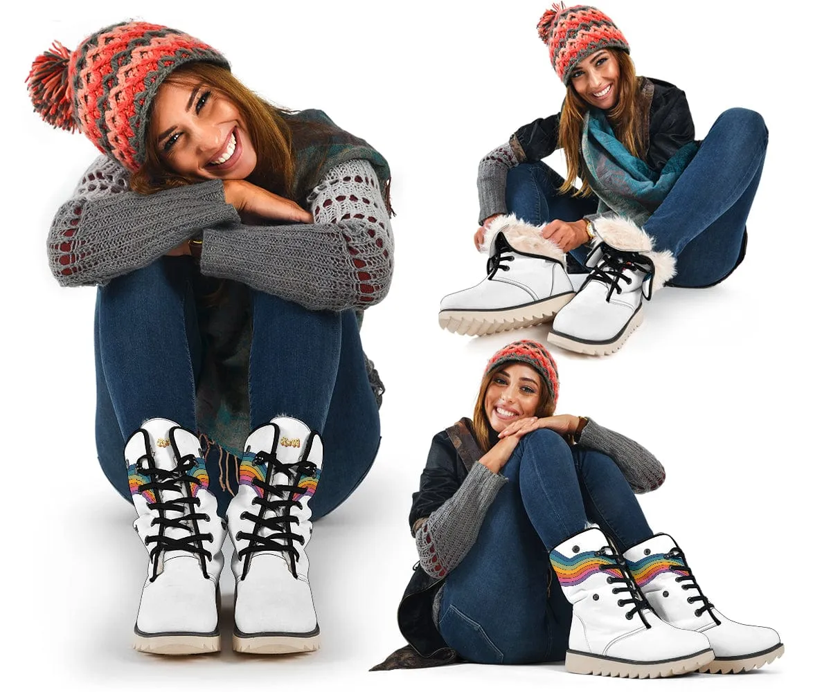 Rainbow On White Suede Snow Boots