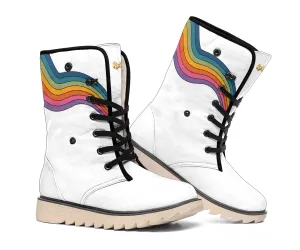 Rainbow On White Suede Snow Boots