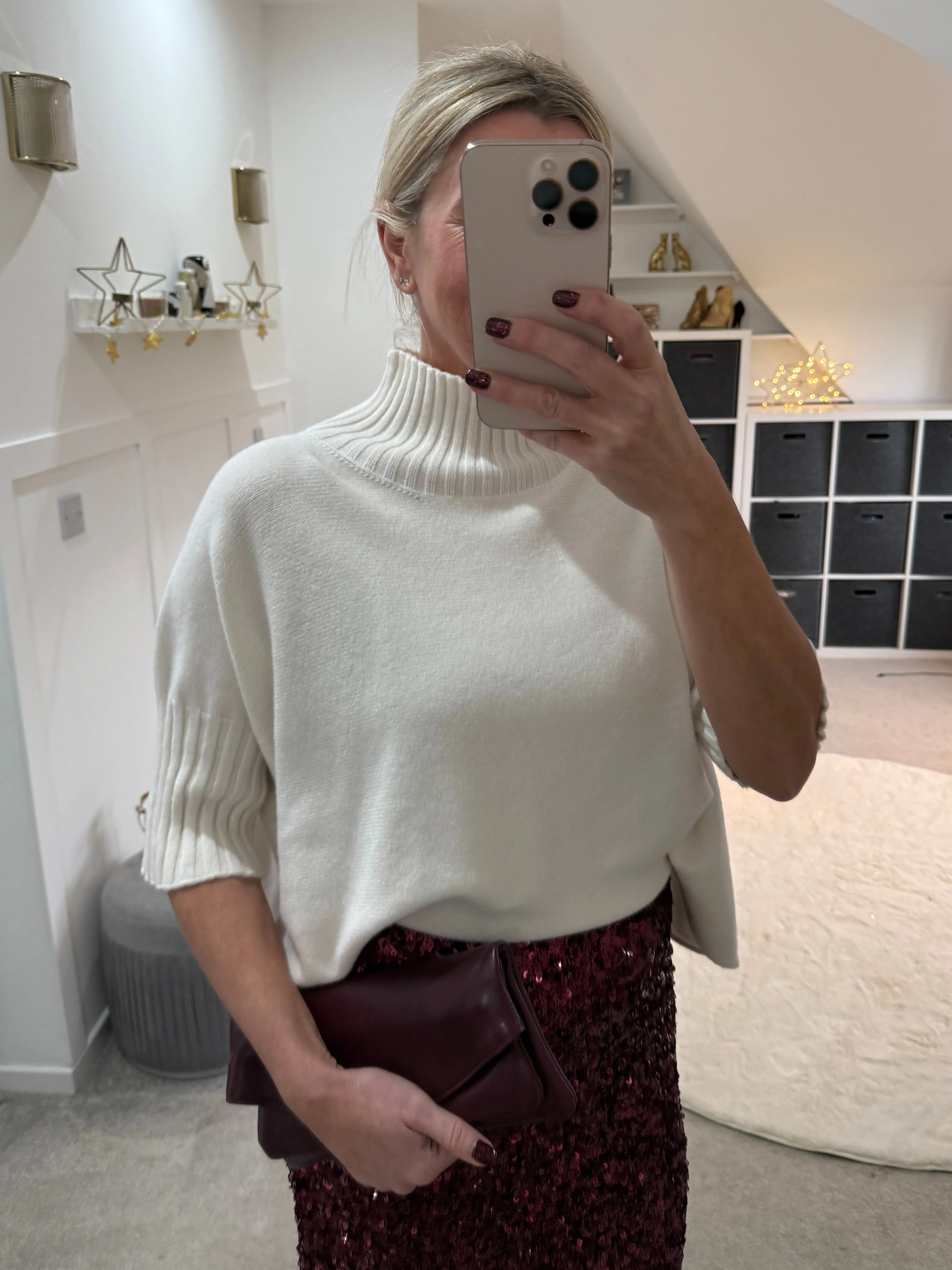 Red Half Sleeve High Neck Jumper