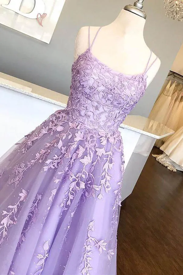 Red Tulle A-line Spaghetti Straps Lace Appliques Prom Dress, Evening Gown, SP764
