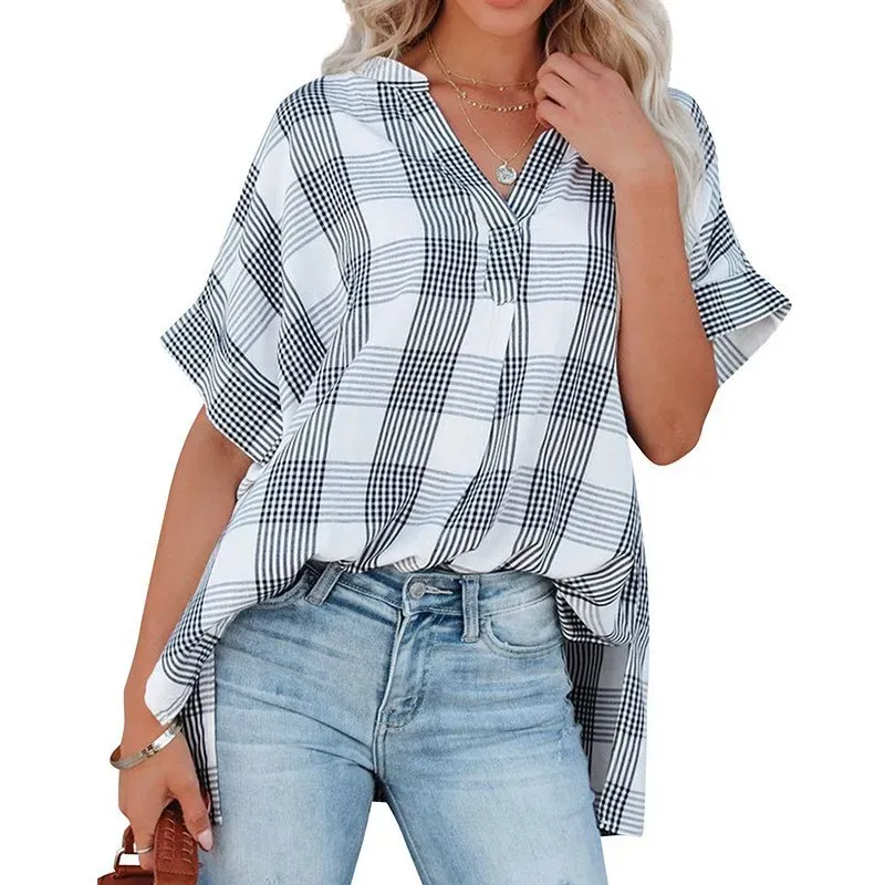 Reign Short Sleeve Textured Split V-Neck Blouse