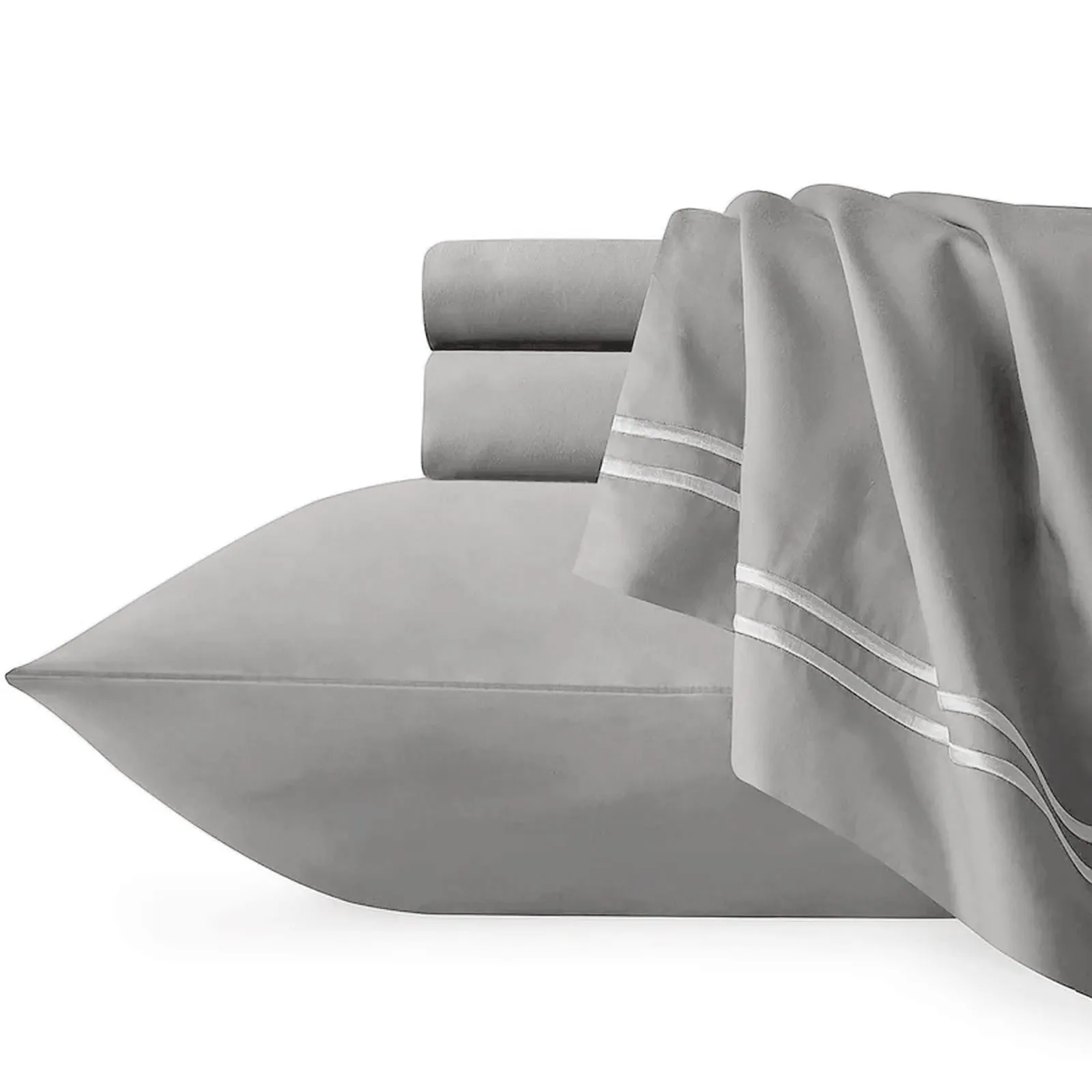 Renee Taylor Strada Embroidered 1000 TC Egyptian Cotton Sheet Sets - Silver White