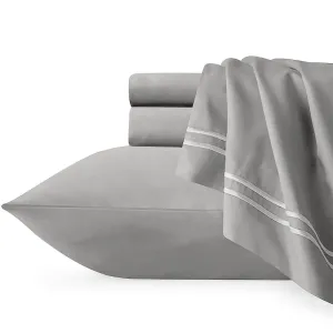 Renee Taylor Strada Embroidered 1000 TC Egyptian Cotton Sheet Sets - Silver White