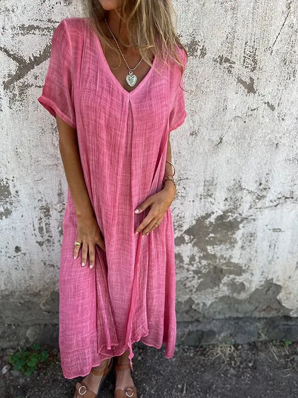 Rhoda - Elegant V Neck Design Woman's Midi Dress