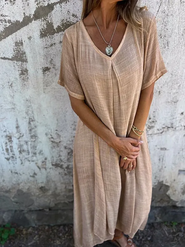 Rhoda - Elegant V Neck Design Woman's Midi Dress