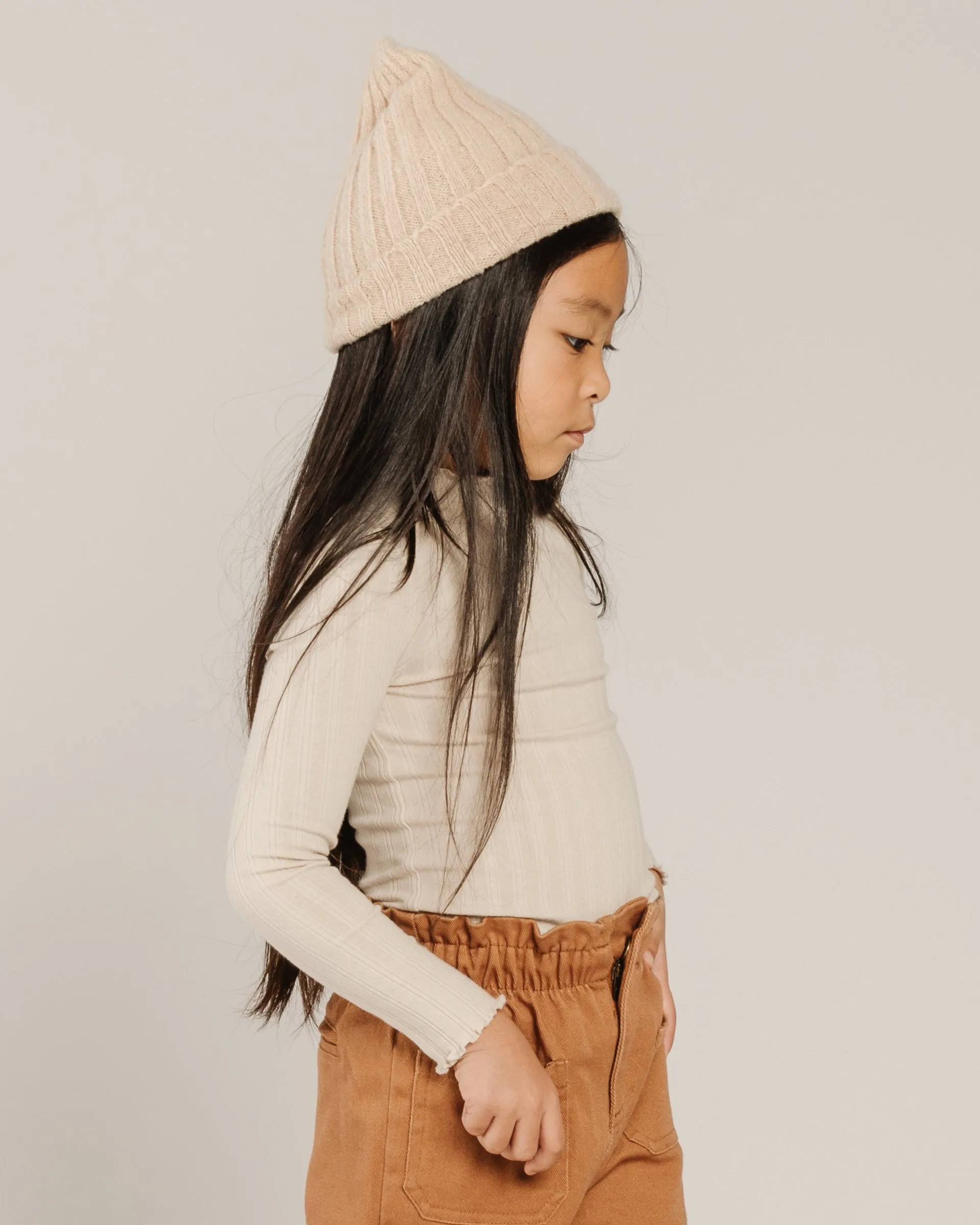 RIBBED LONG SLEEVE TEE - STONE
