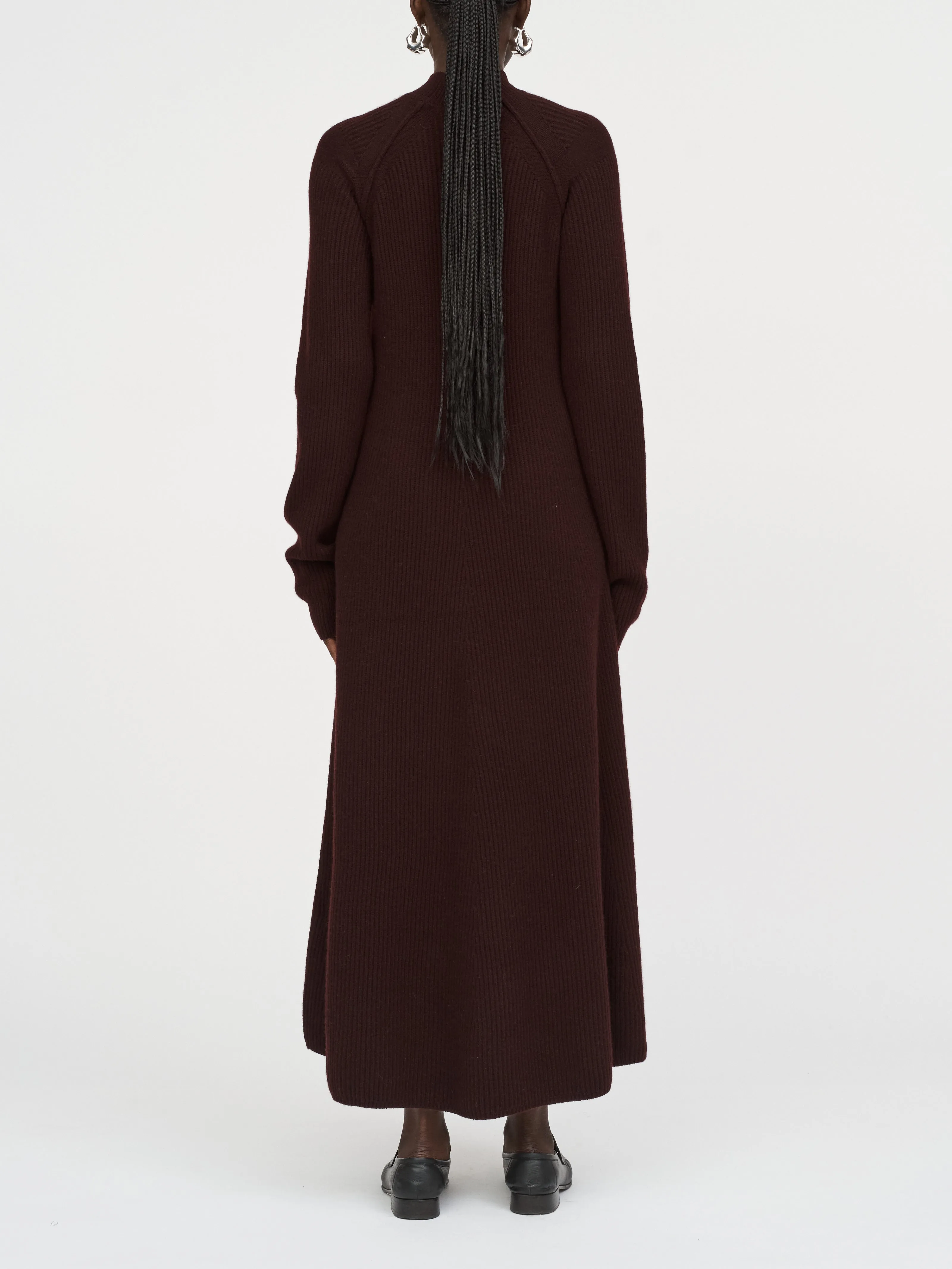 Ribbed Mock Dress in Black Cherry