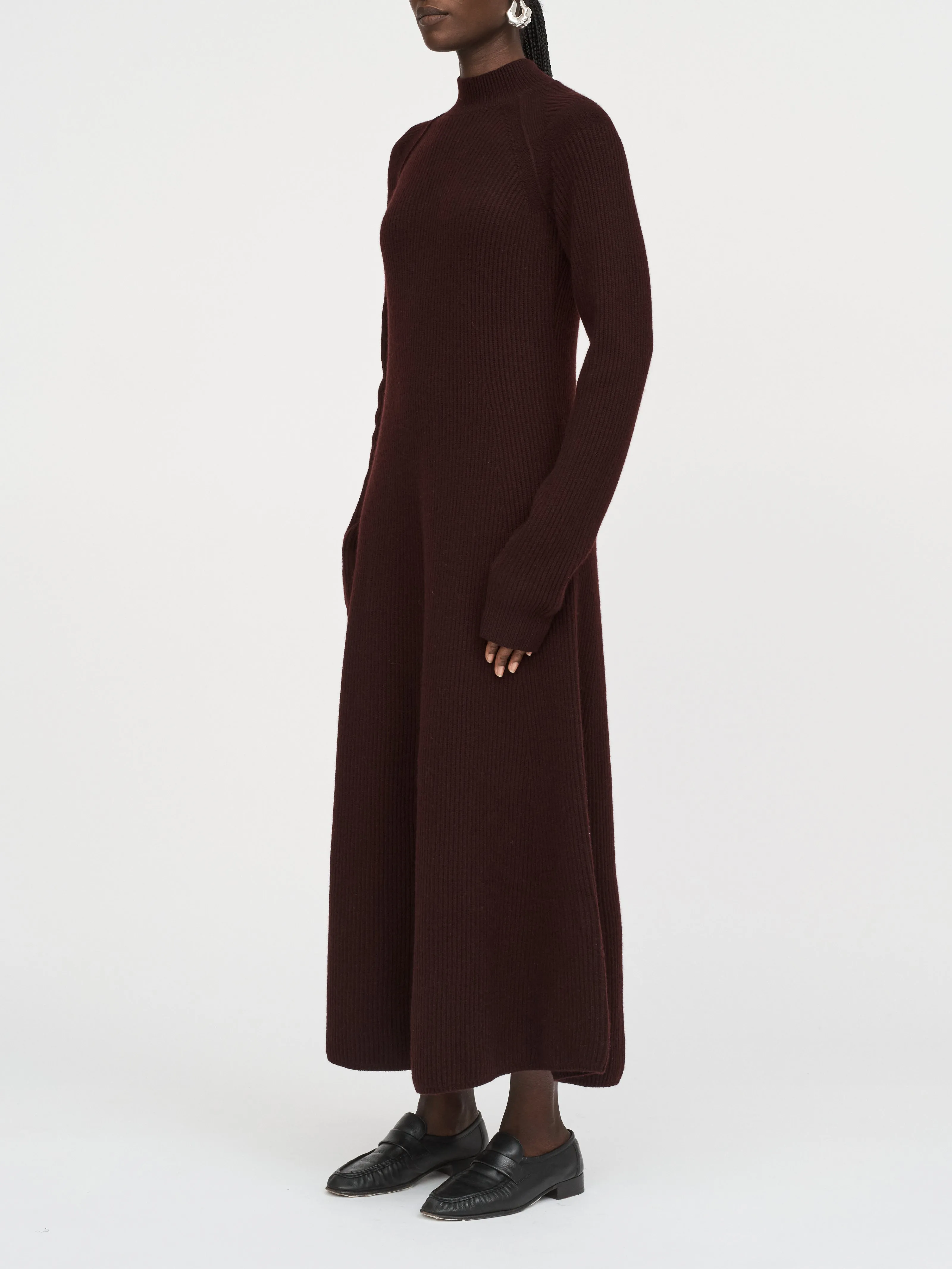 Ribbed Mock Dress in Black Cherry