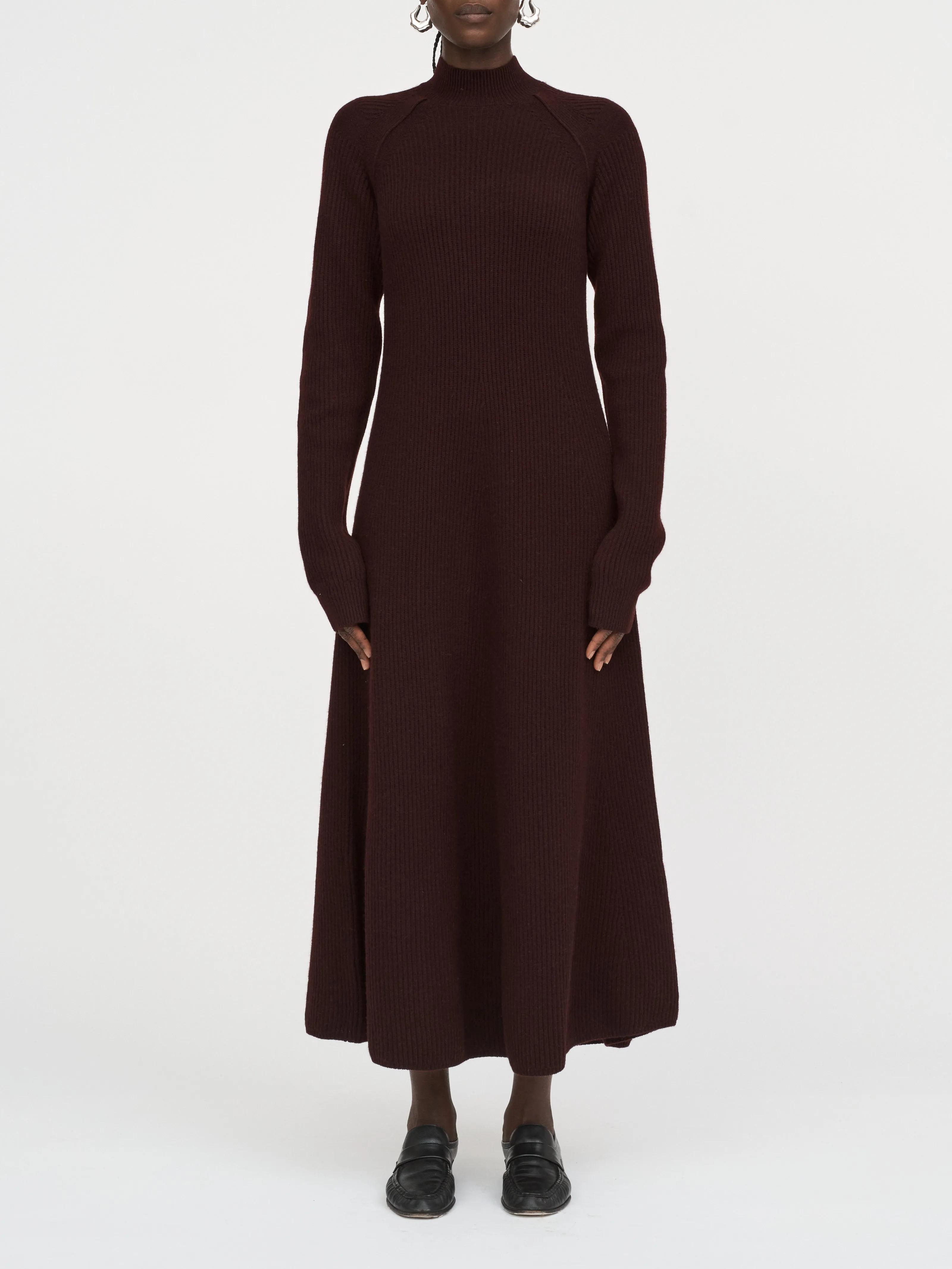 Ribbed Mock Dress in Black Cherry