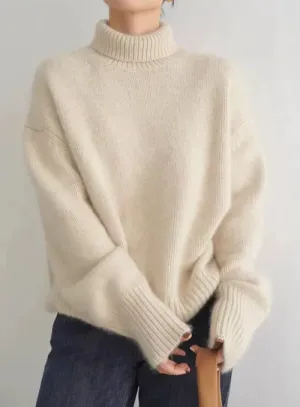 Rollkragen Wollpullover Beige - Laura