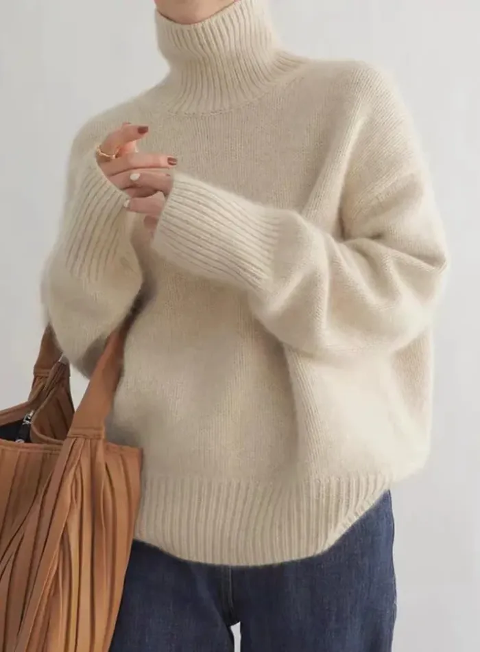 Rollkragen Wollpullover Beige - Laura