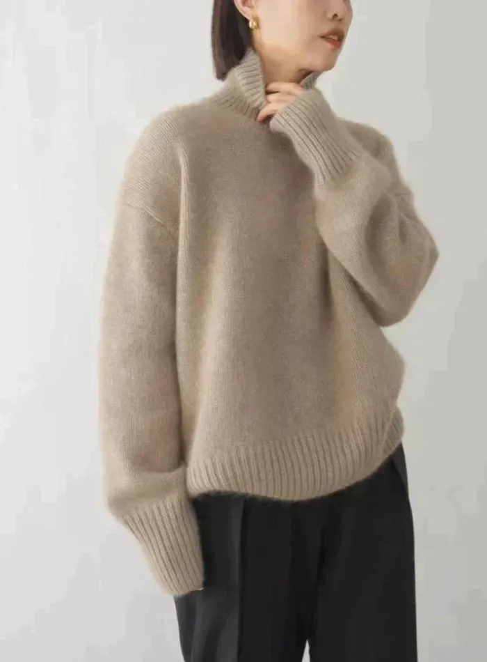 Rollkragen Wollpullover Beige - Laura