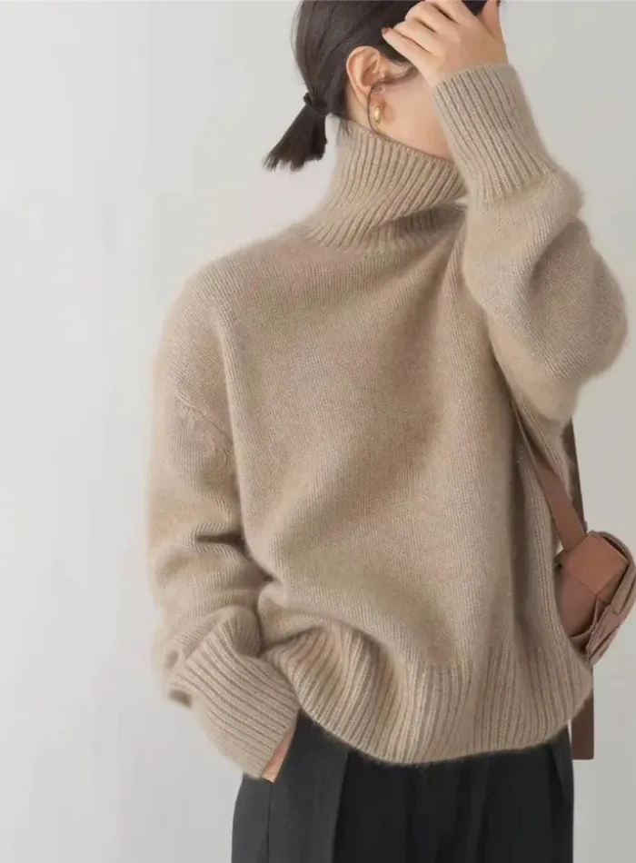 Rollkragen Wollpullover Beige - Laura