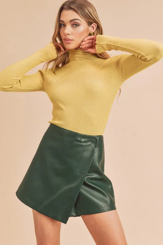 Ruffle Trim Ribbed Long Sleeve