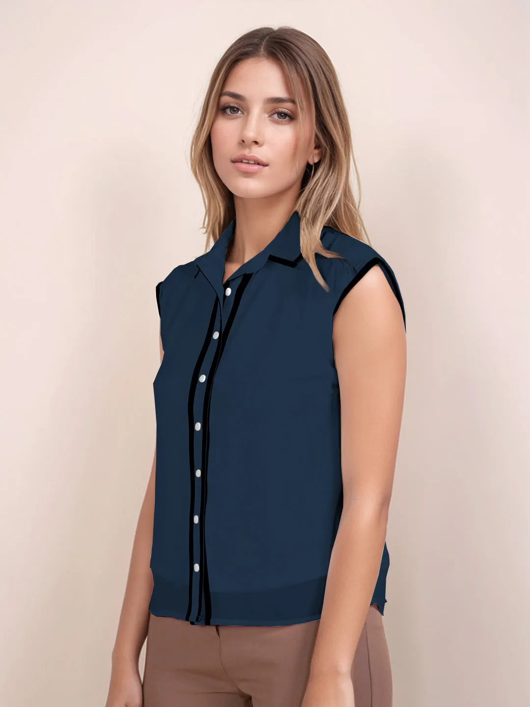 Sapphire Solid Sleeveless Shirt