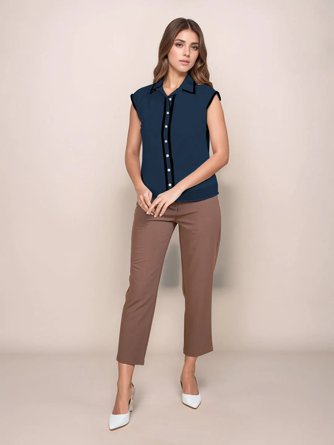 Sapphire Solid Sleeveless Shirt