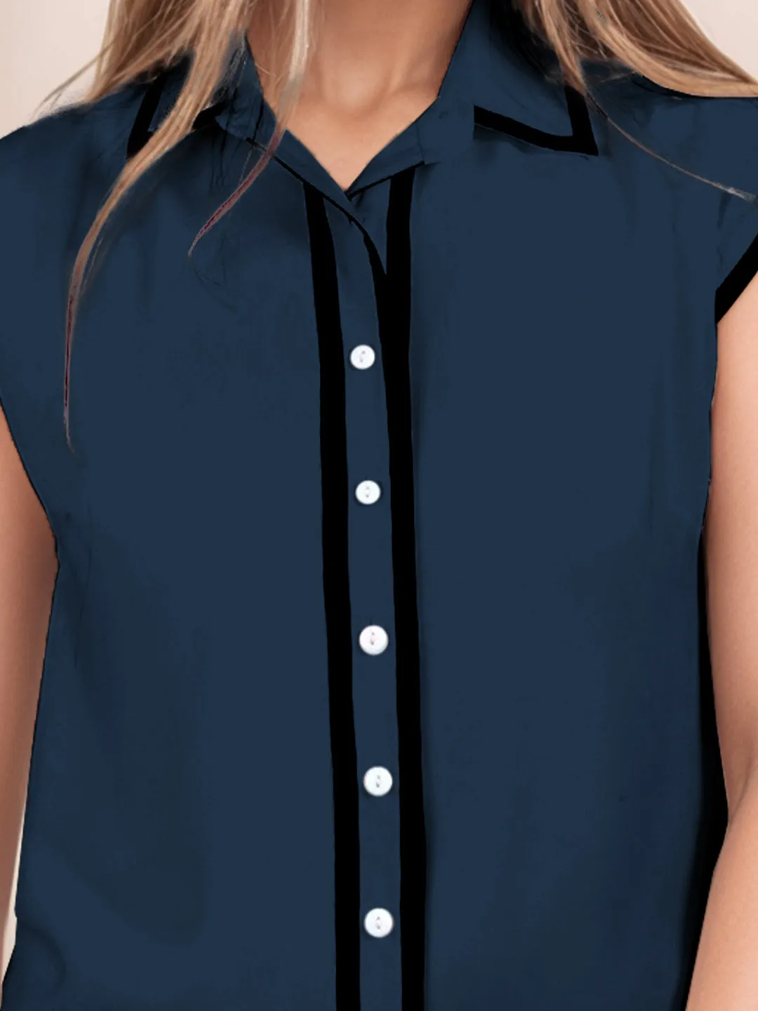Sapphire Solid Sleeveless Shirt