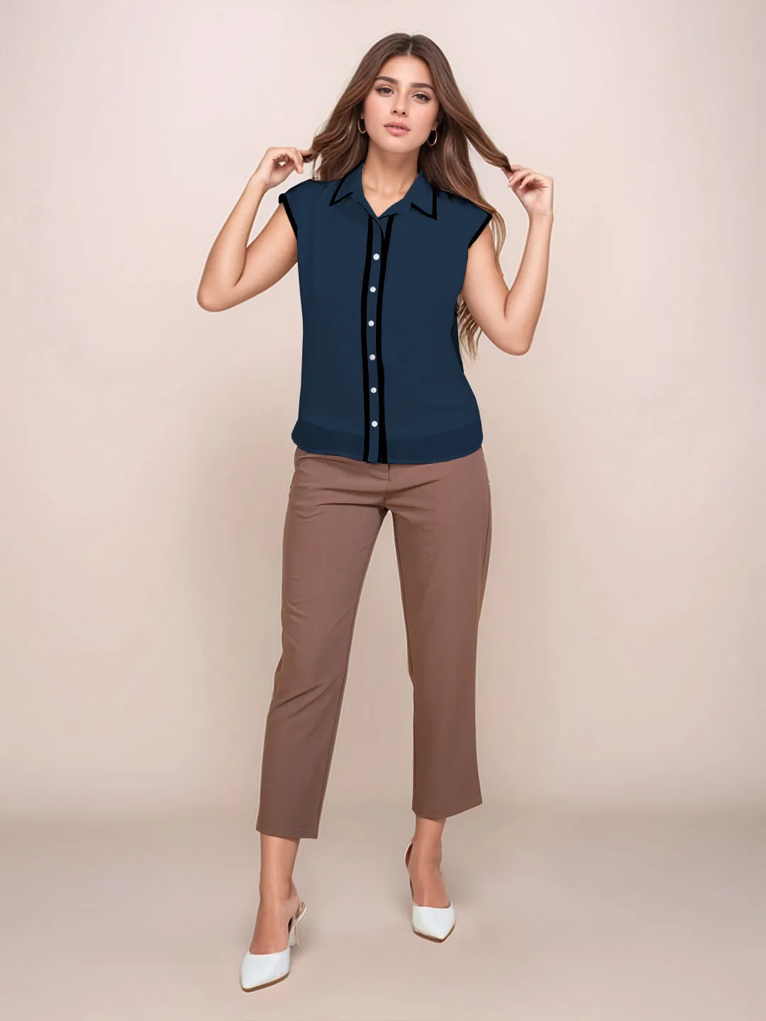 Sapphire Solid Sleeveless Shirt